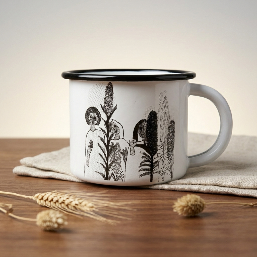 Pocillo de peltre ilustrado